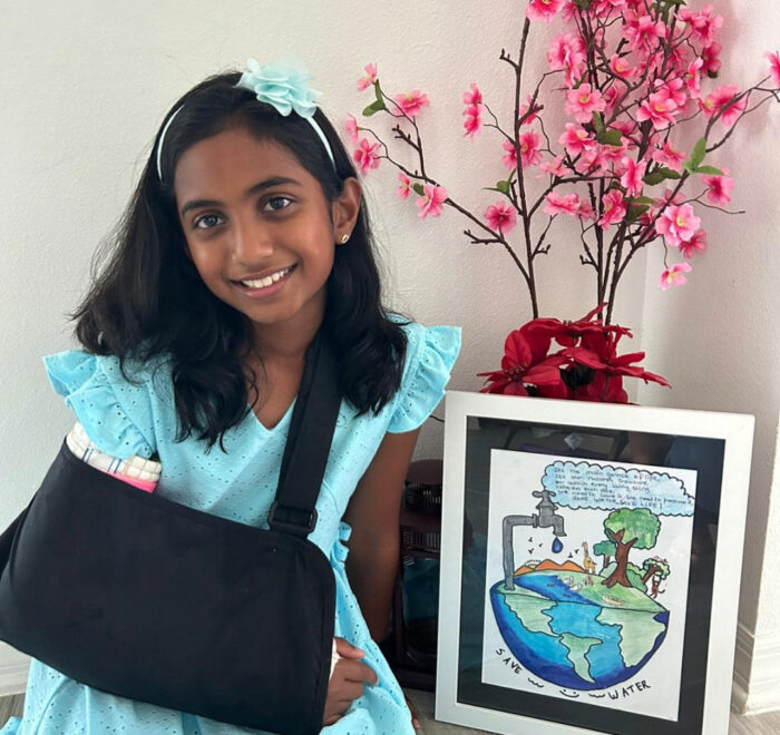 Ashwika Shetty for winning 2nd place in the 2024 Drop Savers Water Conservation Poster Contest by HCPS School